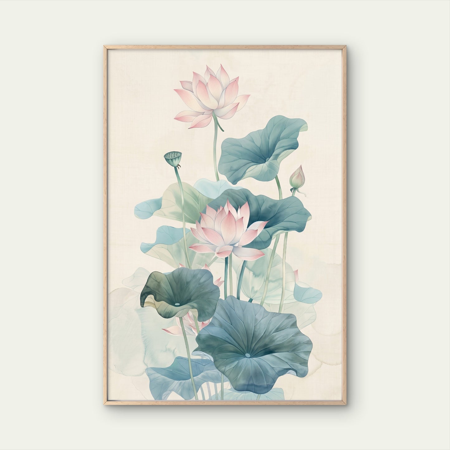 Traditional Chinese Watercolor Lotus Flower  Premium quality Poster print choose your sizes