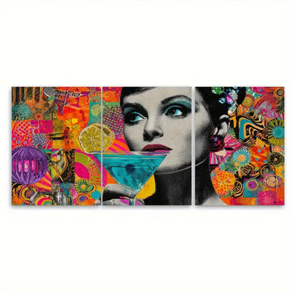 3pcs Retro Cocktail Collage Disco Ball Cosmo Wall Art Set Canvas Framed 40x60cm - High Quality Print 100% Australian Made Wall Canvas Ready to Hang