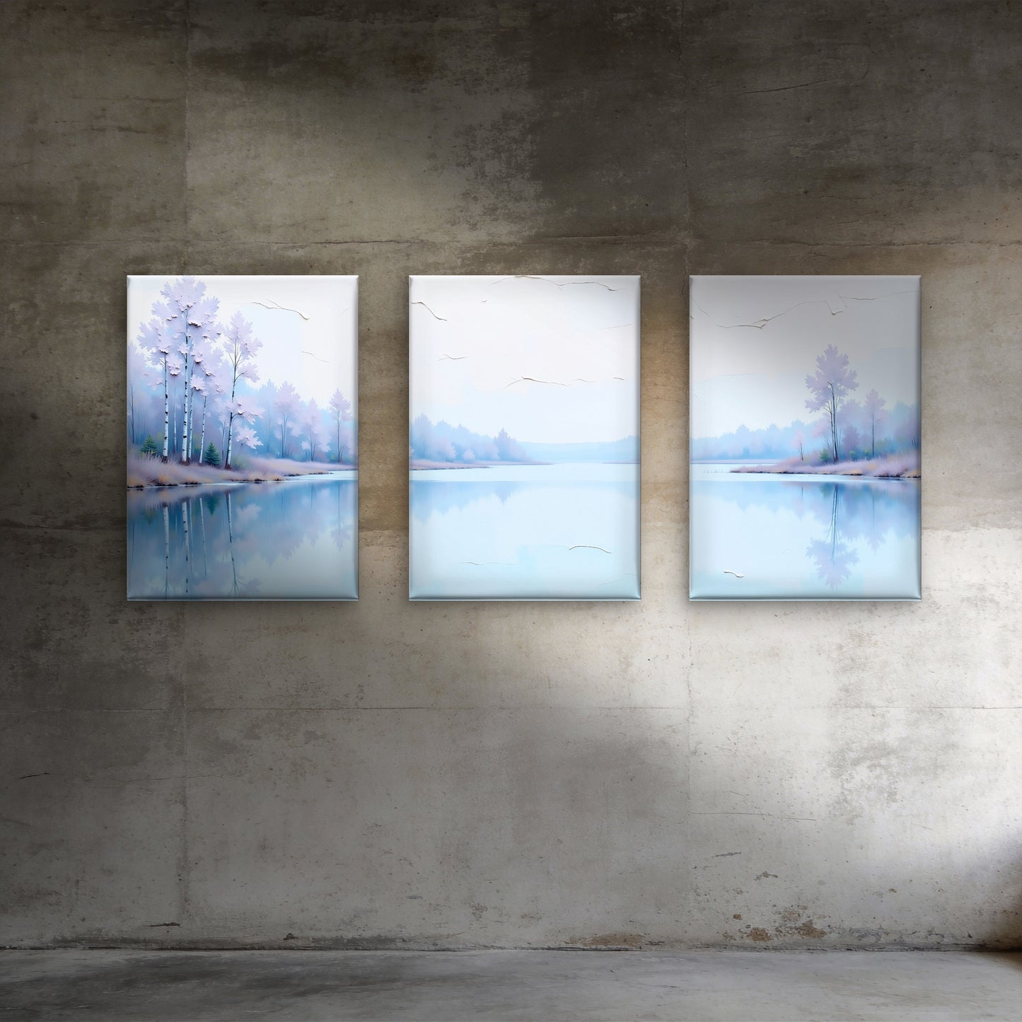 3pcs Serene Winter Lake Birch Trees Wall Art Set Canvas Framed 40x60cm - High Quality Print 100% Australian Made Wall Canvas Ready to Hang