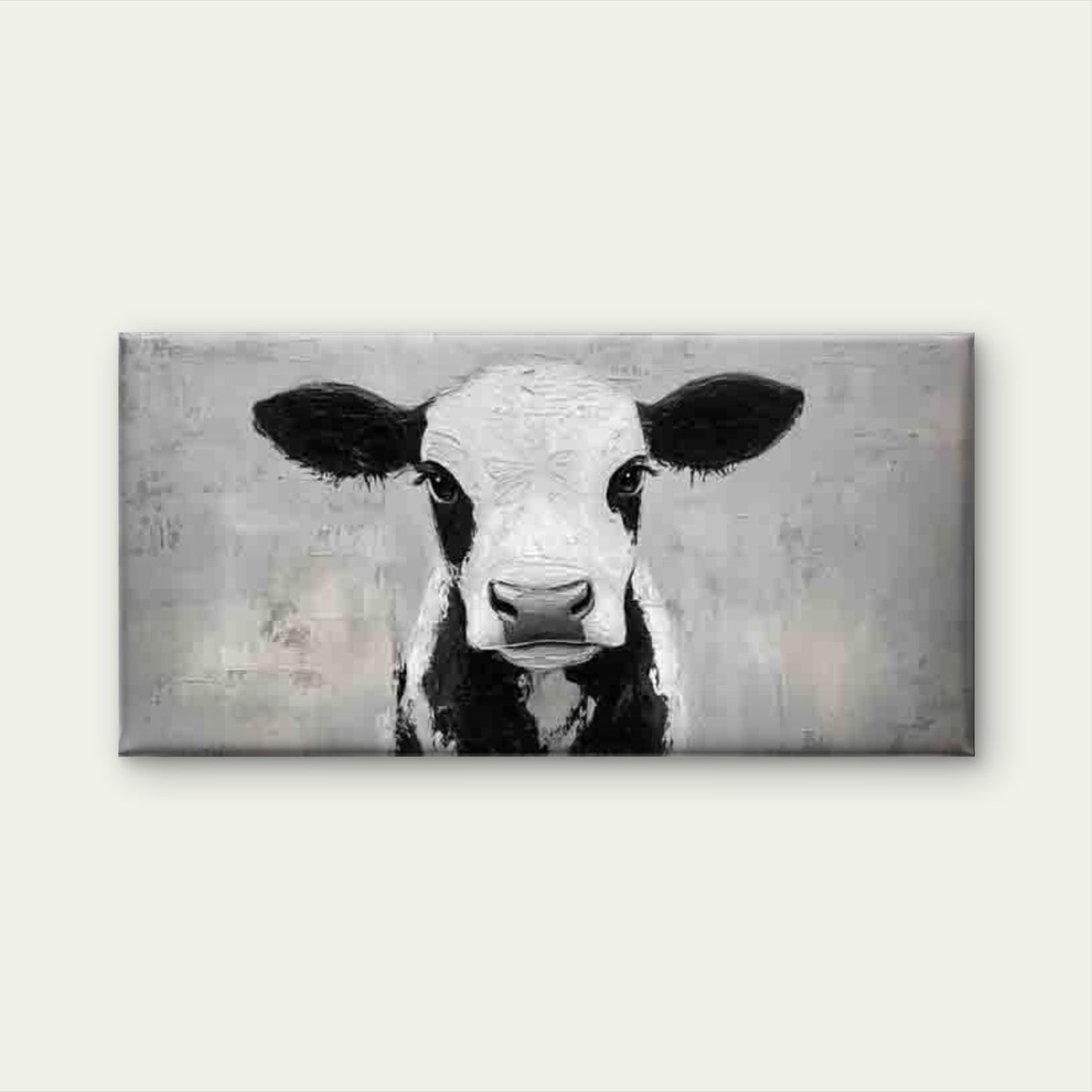 Vintage Grey Cow Portrait Wall Art Canvas Office Home Room Framed 120x60cm