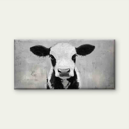 Vintage Grey Cow Portrait Wall Art Canvas Office Home Room Framed 120x60cm