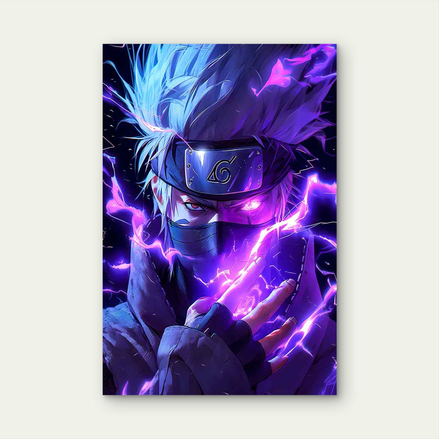 Neon Violet Chidori Masked Ninja 40x60cm Metal Print Ready to Hang