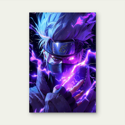 Neon Violet Chidori Masked Ninja 40x60cm Metal Print Ready to Hang