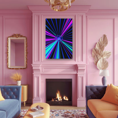 Digital Abstract with Neon Light Rays 40x60cm Metal Print Ready to Hang