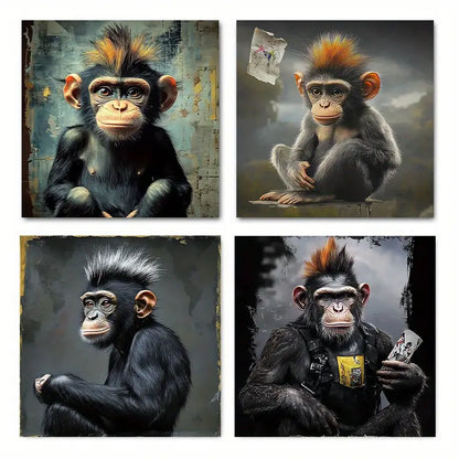 4pcs Pop Graffiti Colorful Monke  Wall Art Canvas Framed