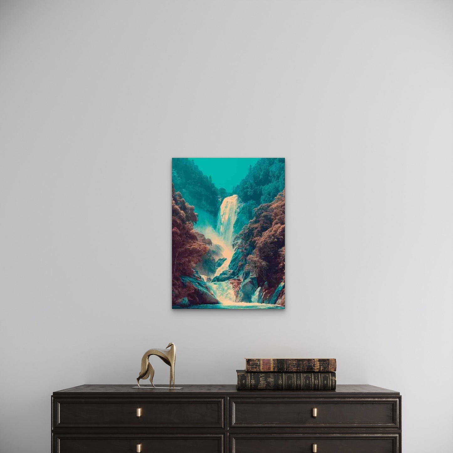Nature Landscape Painting with Cyan Blue & Green Hues 60x90cm Metal Print Ready to Hang
