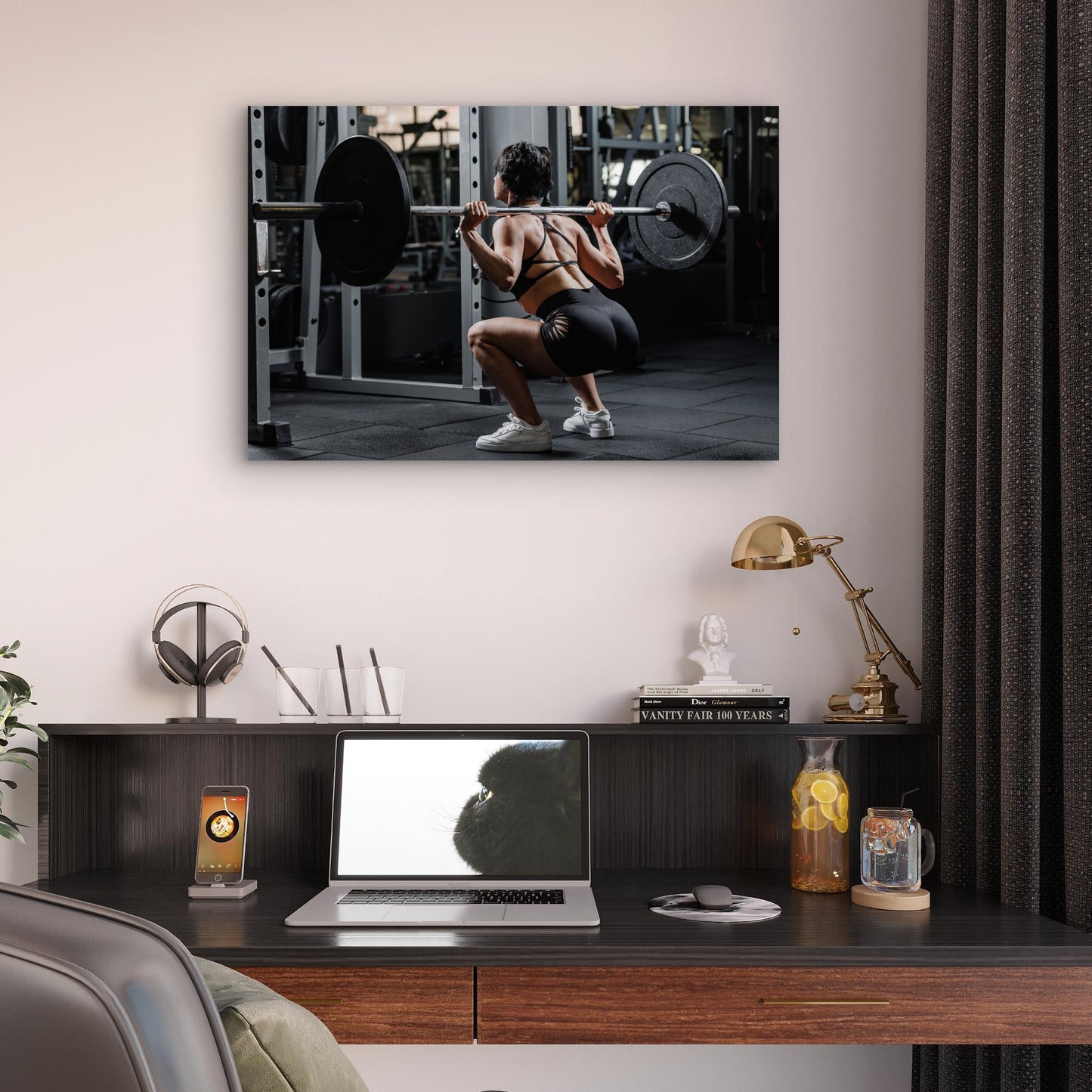 Female Athlete Barbell Squat Heavy Lifting Gym Fitness 5mm thick Plastic Poster Ready to Hang 90x60cm
