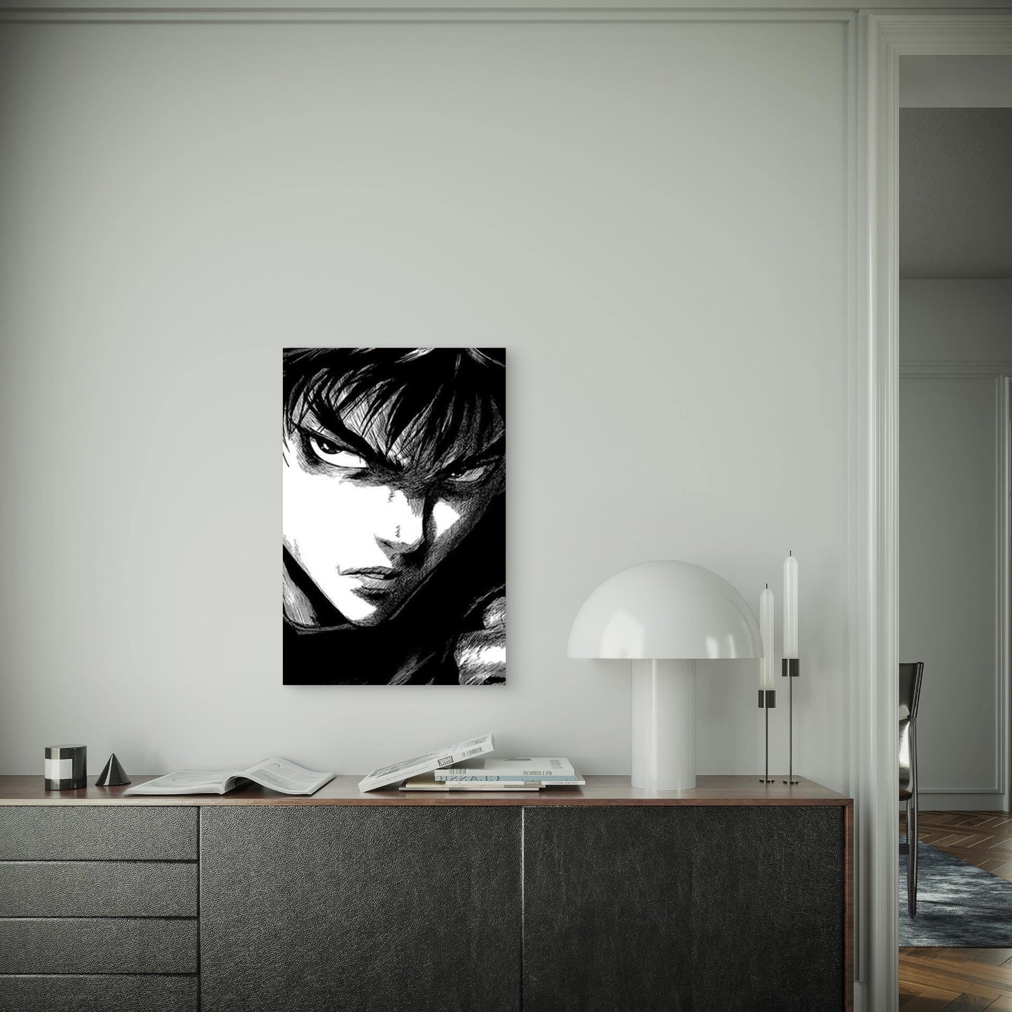 Black And White Anime Character Metal Print Ready to Hang - Bella Home Decor