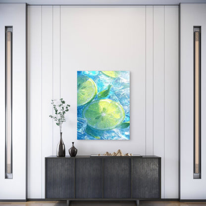 Summer Refreshing Lemon Cube of Ice 60x90cm Metal Print Ready to Hang - Bella Home Decor