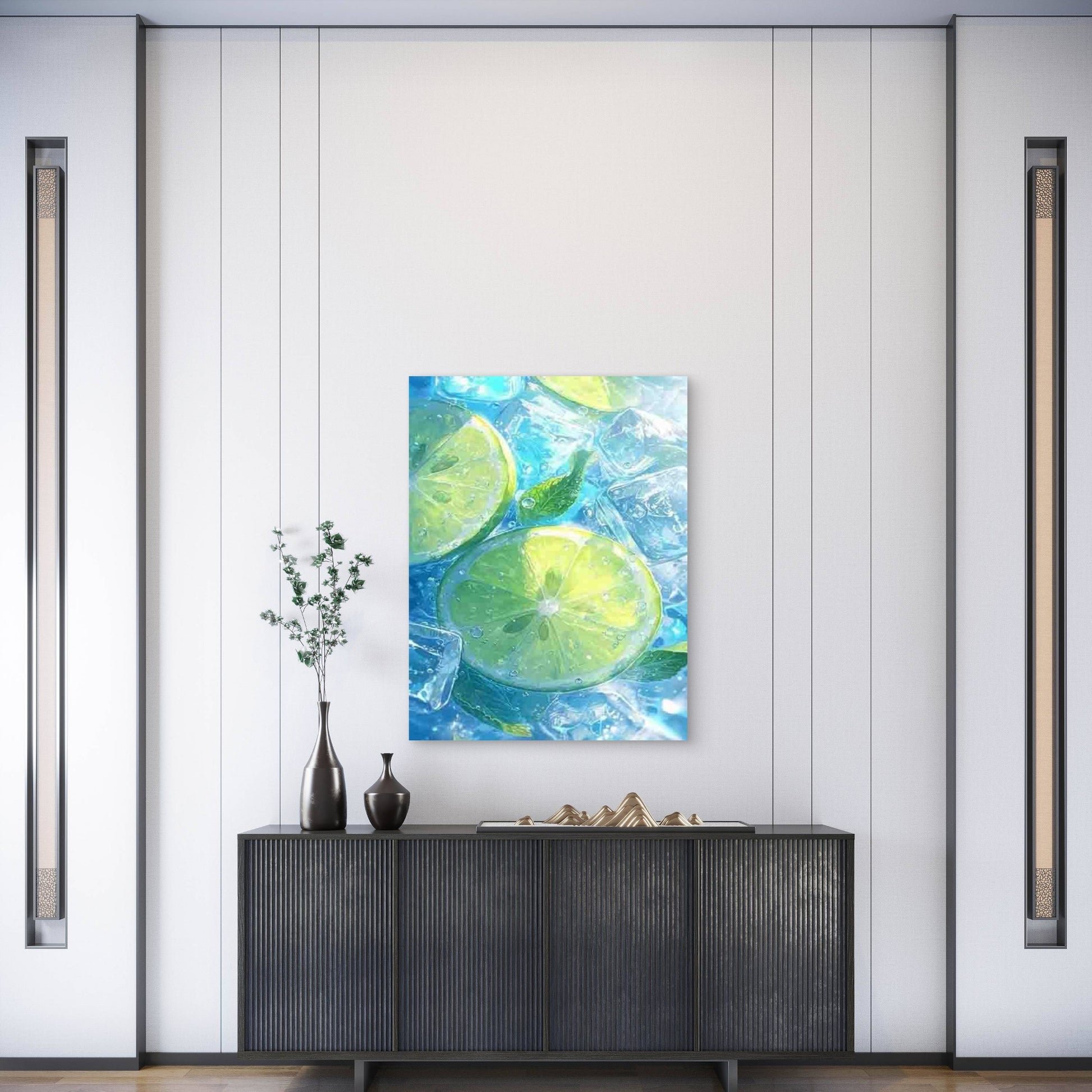 Summer Refreshing Lemon Cube of Ice Metal Print Ready to Hang - Bella Home Decor