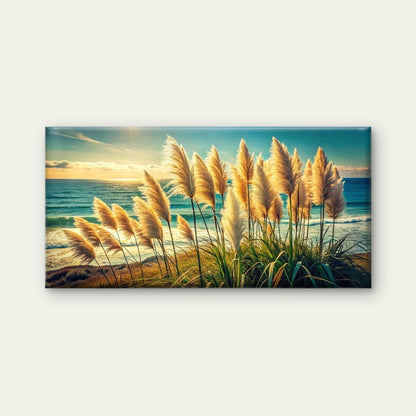 Pampas Grass Swaying Sea Wall Art Canvas Office Home Room Framed 120x60cm
