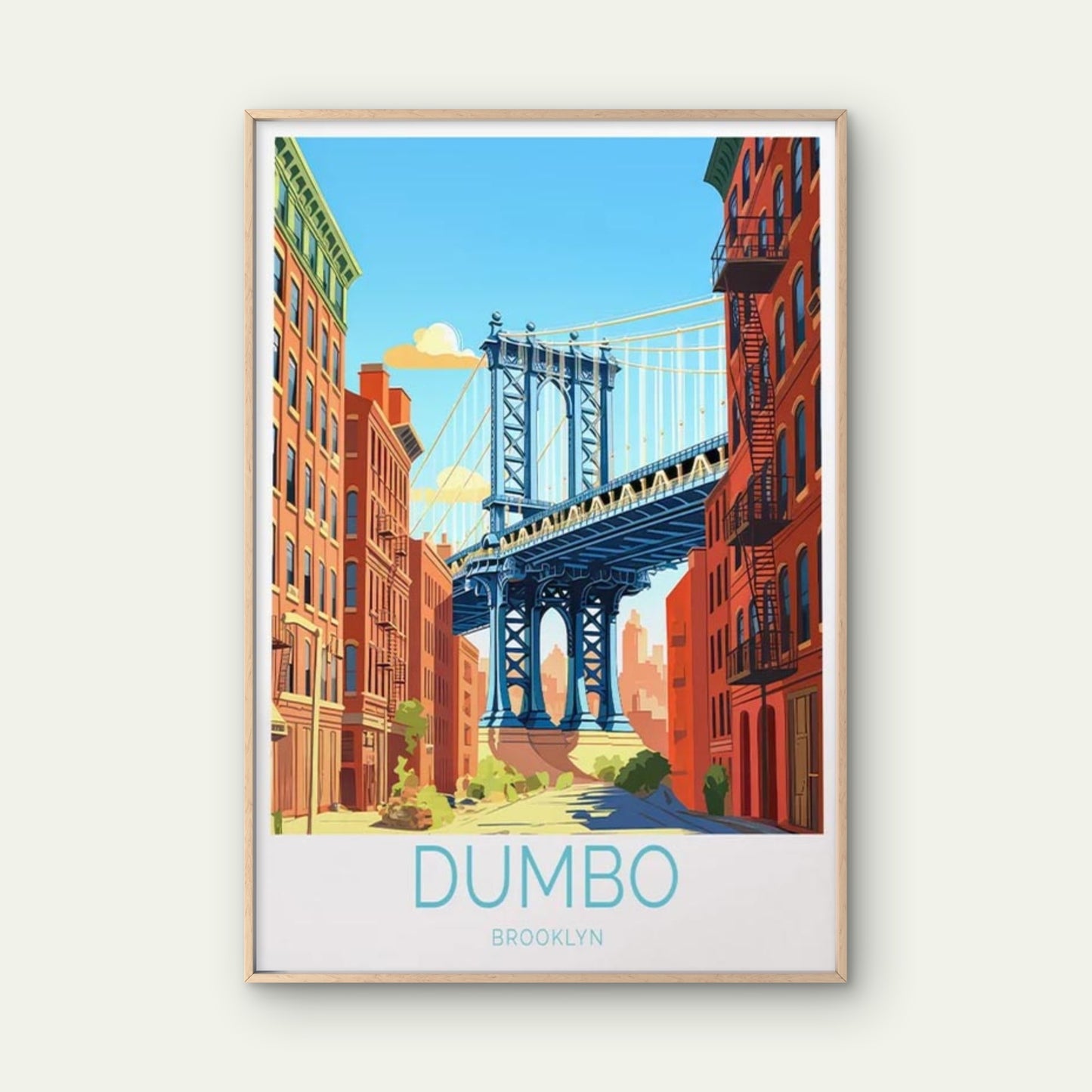 Dumbo Brooklyn, Bridge and Buildings Art Travel Poster Print Wall Art - Bella Home Decor