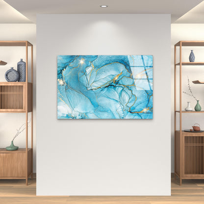 Blue Ink Marble Gold Abstract Acrylic Glass Printing Wall Art Australian Made Quality