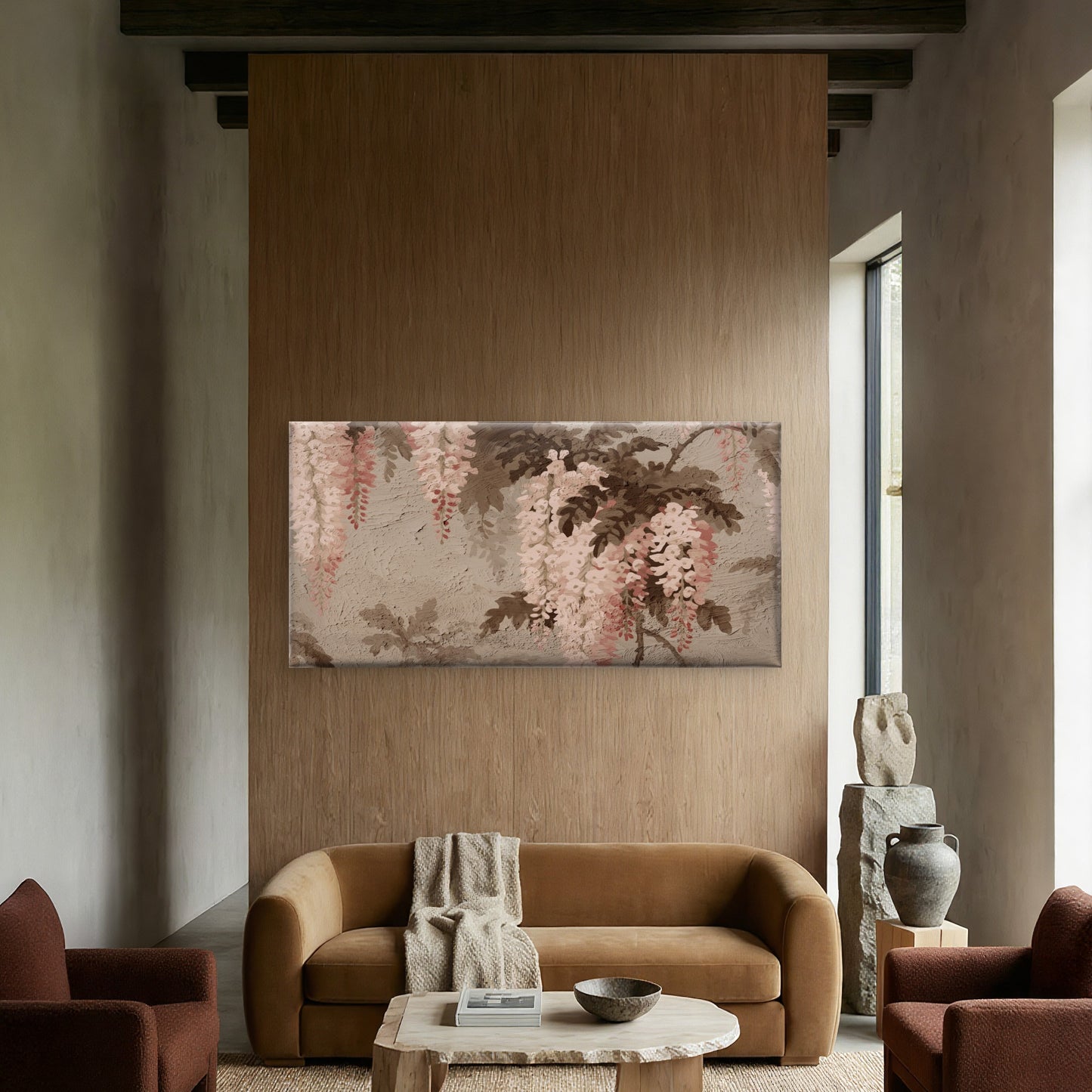 Rustic Vintage Pink Wisteria Flower Wall Art Canvas Office Home Framed 120x60cm