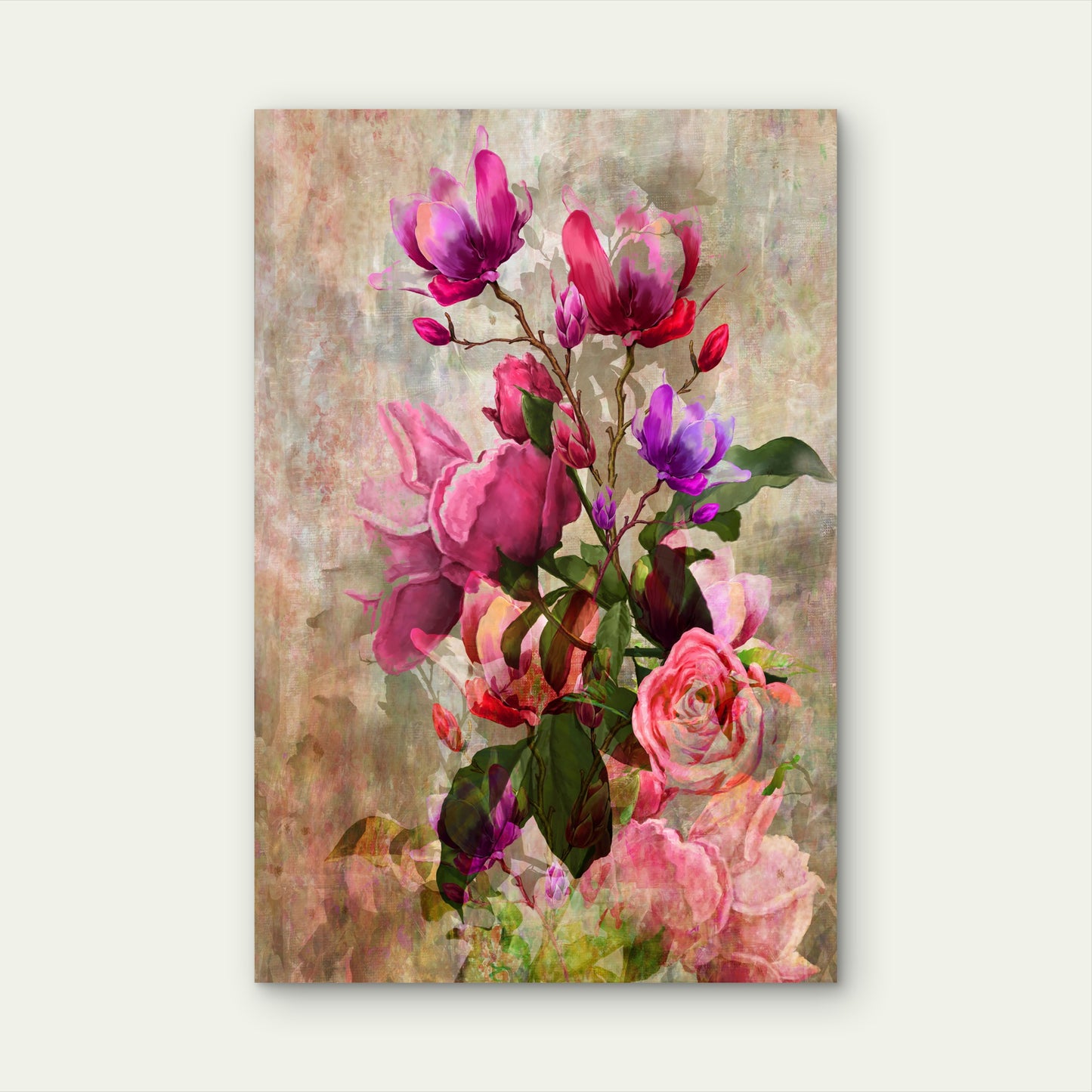 Abstract Art Colorful Flowers Painting 40x60cm Metal Print Ready to Hang