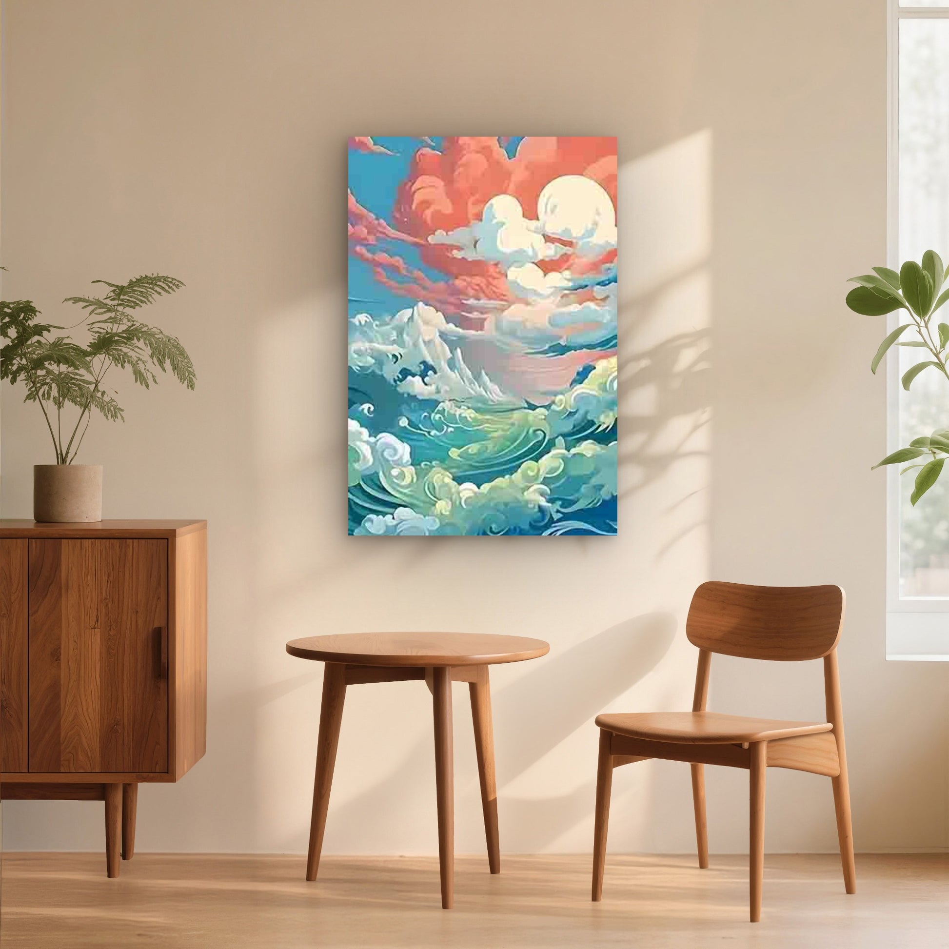 Colorful Waves And Clouds 60x90cm Metal Print Ready to Hang - Bella Home Decor