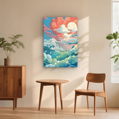 Colorful Waves And Clouds 40x60cm Metal Print Ready to Hang - Bella Home Decor