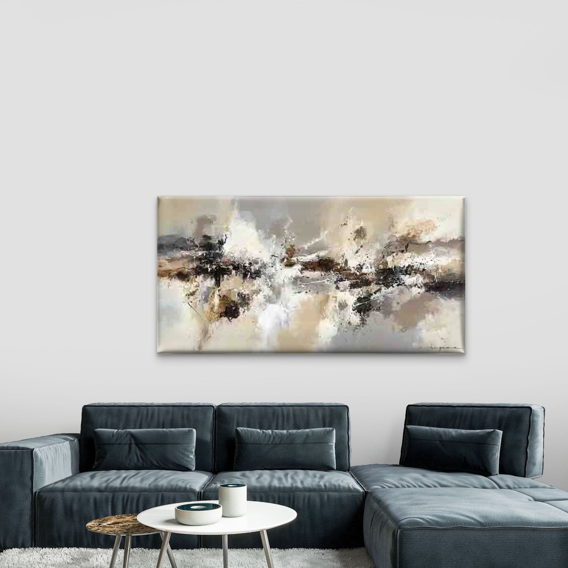 Abstract Design in Black, White Wall Art Canvas Office Home Room Framed 120x60cm - Bella Home Decor