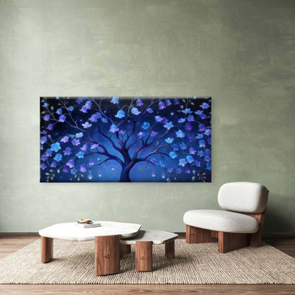 Dreamy Blue And Purple Blossom Wall Art Canvas Office Home Room Framed 120x60cm