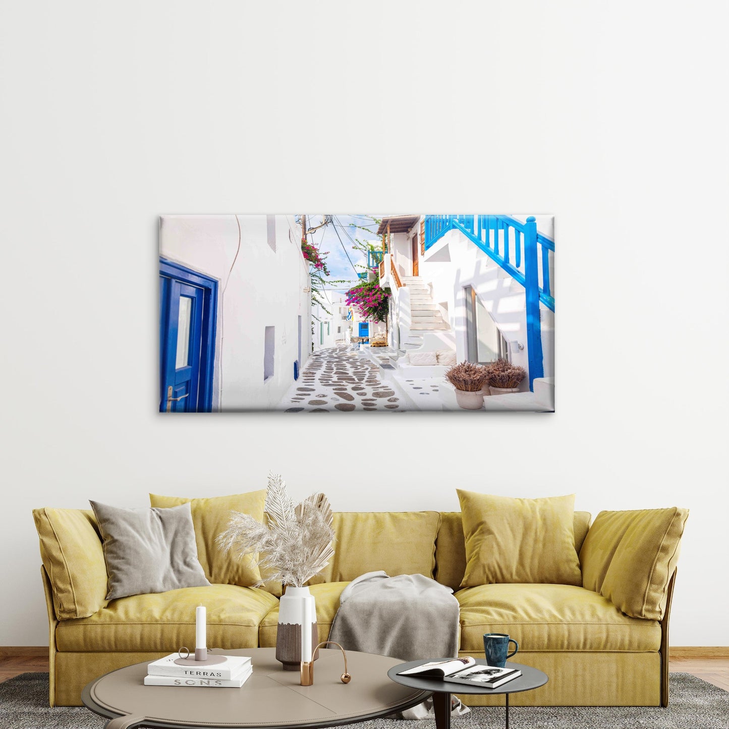 Mykonos Island Mykonos Old Town Wall Art Canvas Office Home Room Framed 120x60cm - Bella Home Decor