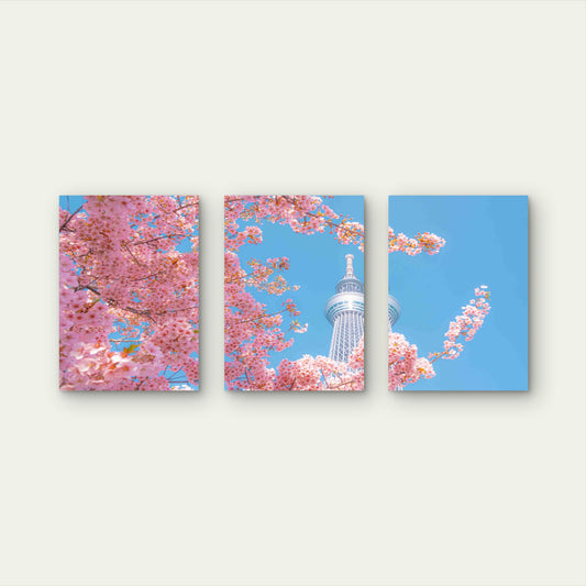 3pcs Spring Splendor At Tokyo Skytree Metal Print Ready to Hang Art - Bella Home Decor