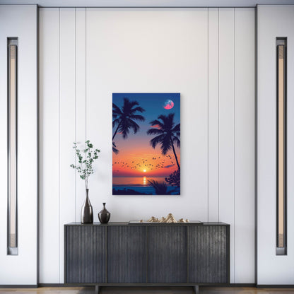 Tropical Beach Sunset Scene 60x90cm Metal Print Ready to Hang
