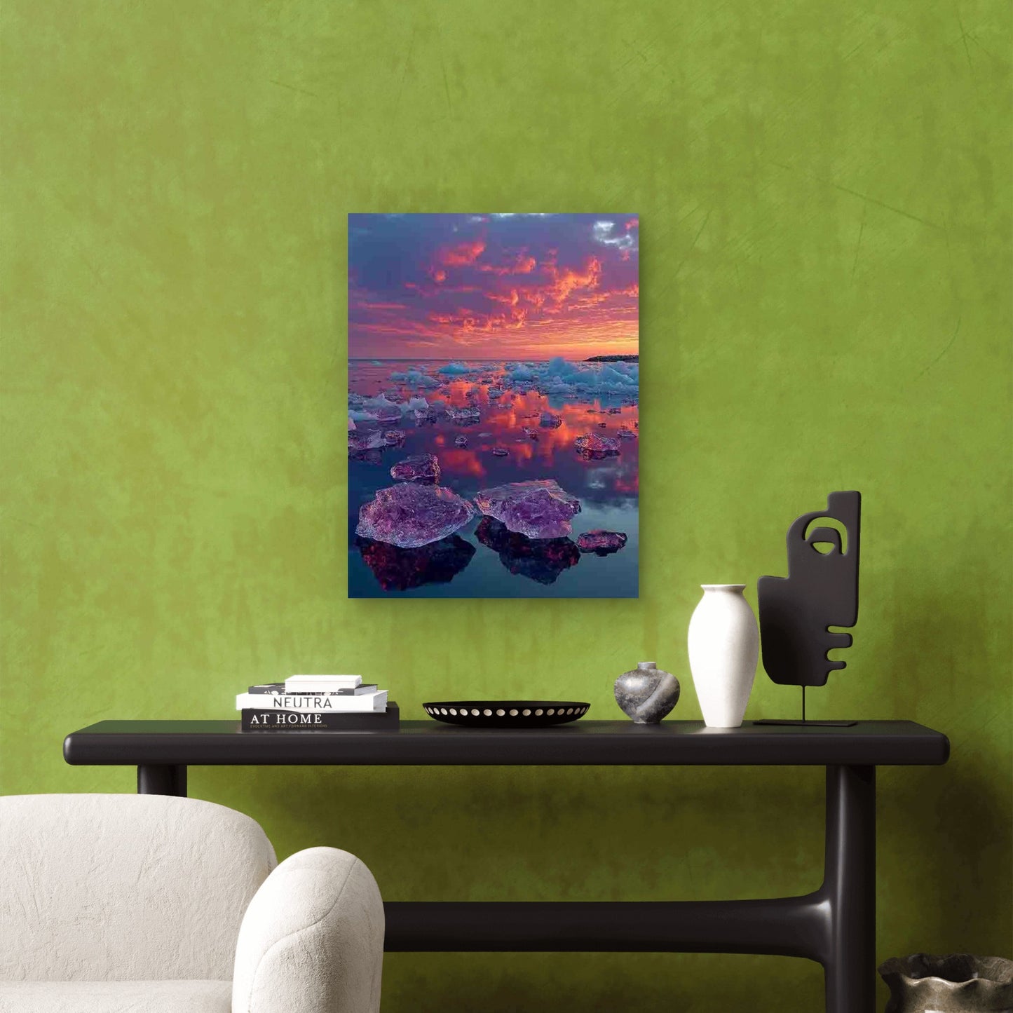 Beautiful Pink And Blue Sunset Over Icebergs Metal Print Ready to Hang