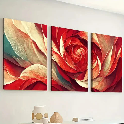 3pcs Modern Style Red Floral Landscape Art Reddish Wall Art Set Canvas Unframed - High Quality Print 100% Australian Made Wall Canvas