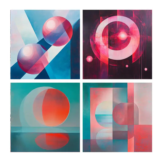 4pcs Color Poster, Round Wall Art Canvas Framed