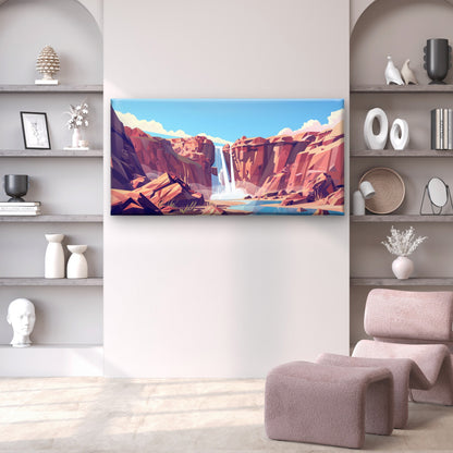 Geometric Canyon Waterfall Wall Art Canvas Office Home Room Framed 120x60cm