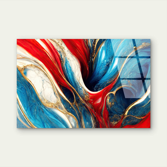 Abstract Fluid Crimson Teal Ink Swirl Acrylic Glass Printing Wall Art Australian Made Quality