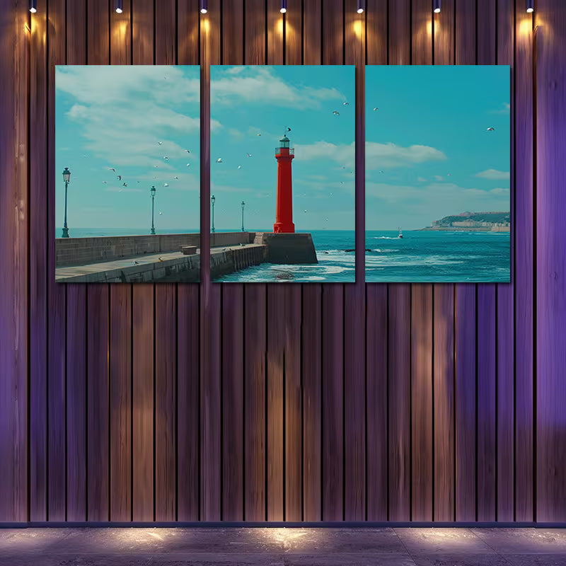 3pcs Tranquil Seaside Lighthouse Wall Art Set Canvas Framed 40x60cm - High Quality Print 100% Australian Made Wall Canvas Ready to Hang