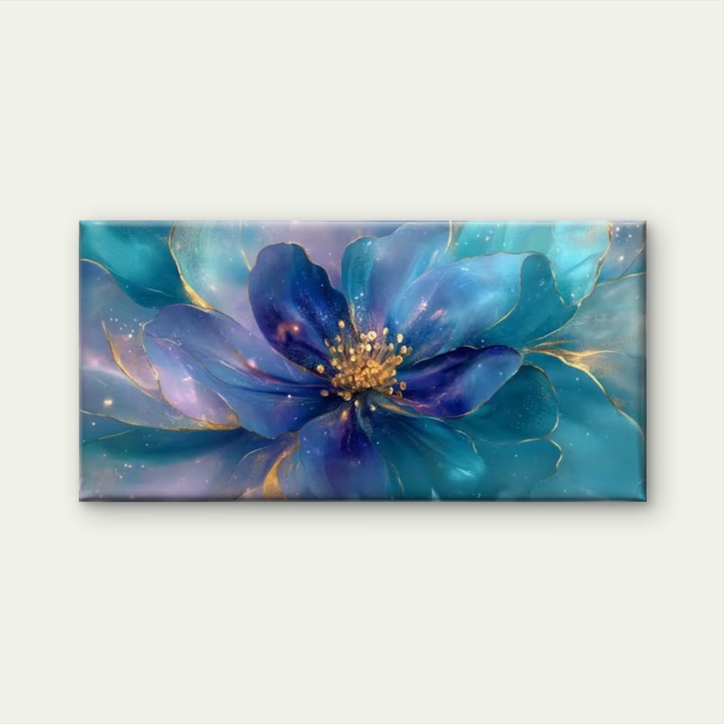 Bohemian Golden & Blue Art Canvas Office Home Room Framed 120x60cm