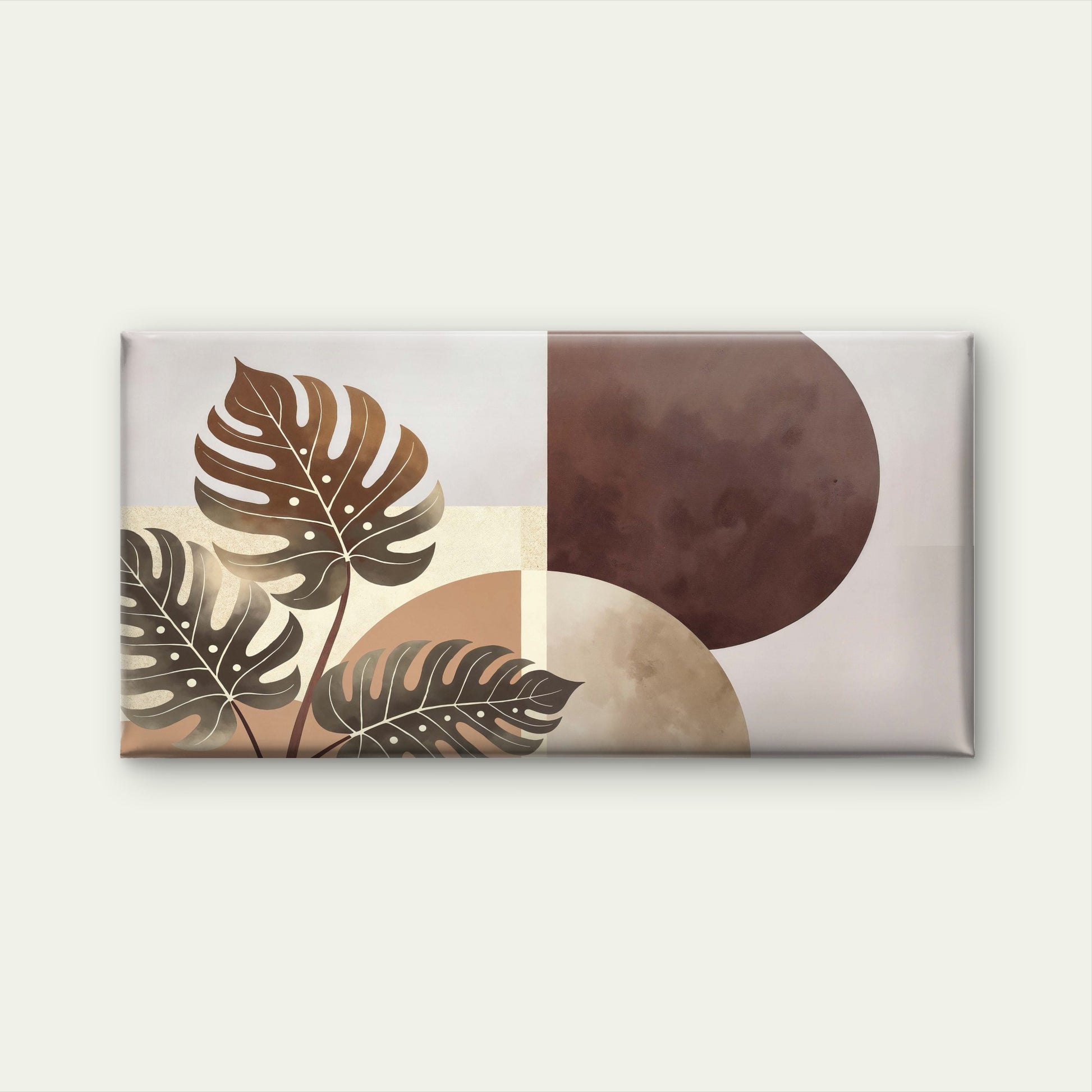 Terracotta Sun Monstera Leaves Wall Art Canvas Office Home Room Framed 120x60cm - Bella Home Decor