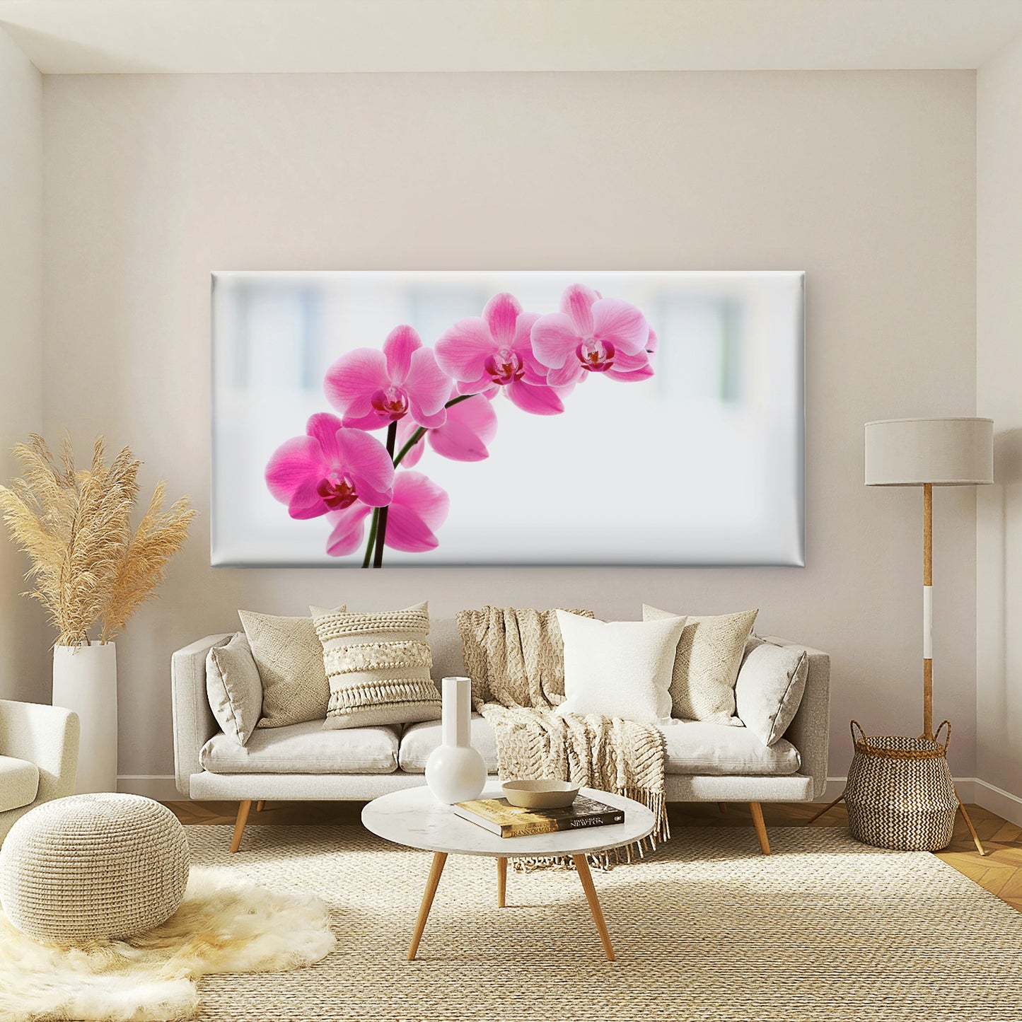 Graceful Pink Orchid Bloom Wall Art Canvas Office Home Room Framed 120x60cm