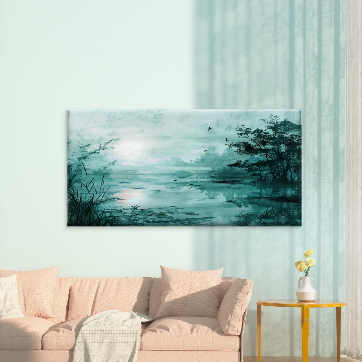 Misty Lake Morning View Wall Art Canvas Office Home Room Framed 120x60cm