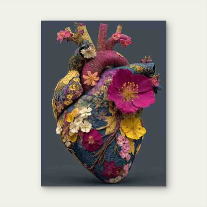 Lively Anatomical Heart with Dark Flowers 60x90cm Metal Print Ready to Hang