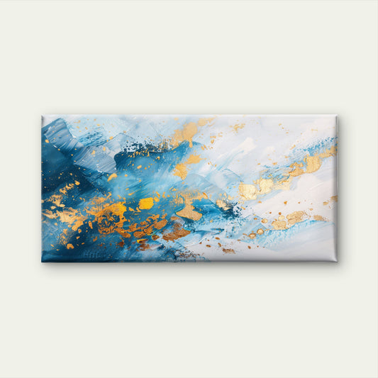 Teal Blue Gold Foil Wall Art Canvas Office Home Room Framed 120x60cm