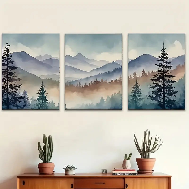 3pcs Watercolor Landscape Metal Print Ready to Hang Art
