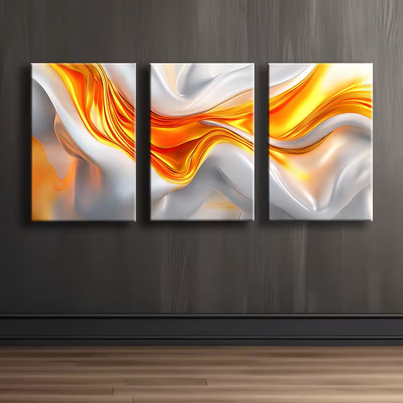 3pcs Luxurious Swirled Ribbon Abstract Wall Art Set Canvas Framed 40x60cm - High Quality Print 100% Australian Made Wall Canvas Ready to Hang