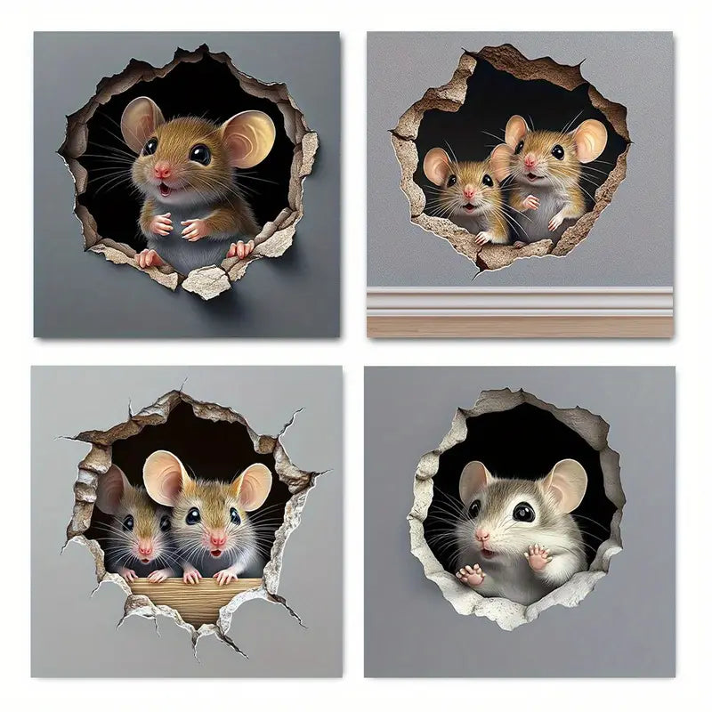 4pcs Cute Mouse Wall Art Canvas Framed