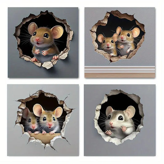 4pcs Cute Mouse Wall Art Canvas Framed