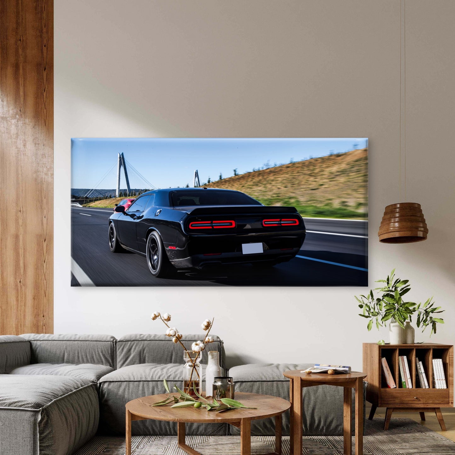 Black Muscle Car On Highway Wall Art Canvas Office Home Room Framed 120x60cm