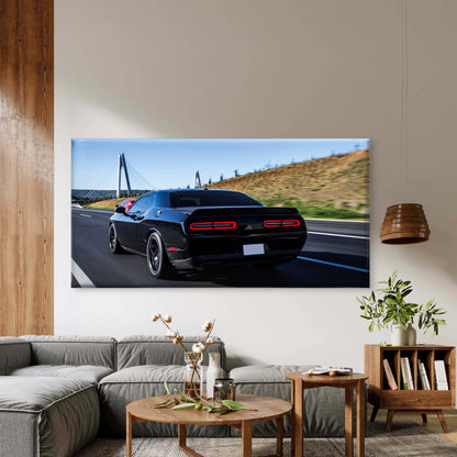 Black Muscle Car On Highway Wall Art Canvas Office Home Room Framed 120x60cm