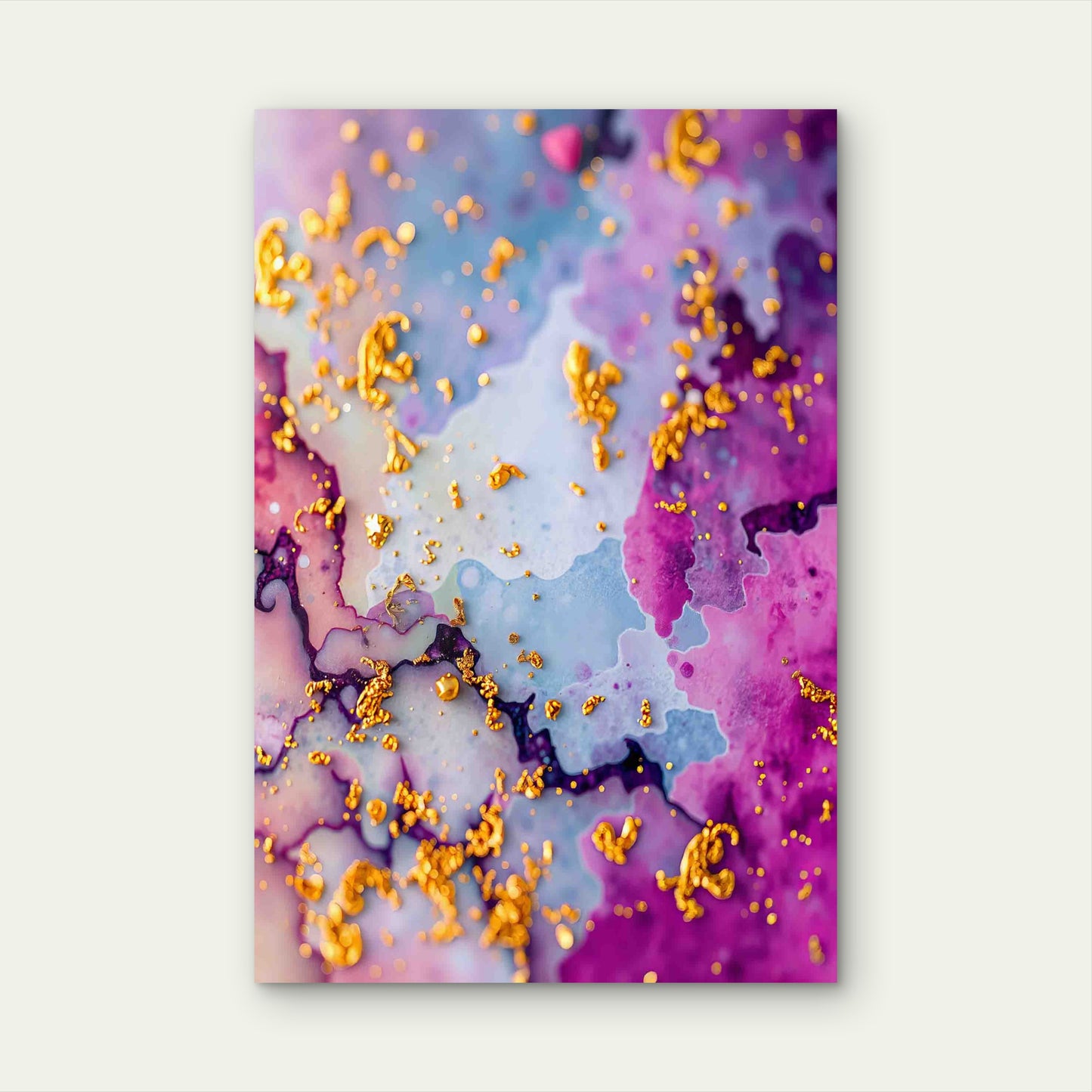 Celestial Bloom with Gilded Textures 40x60cm Metal Print Ready to Hang - Bella Home Decor
