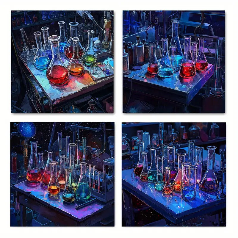 4pcs Rustic Laboratory Test Tube Reagent Wall Art Canvas Framed