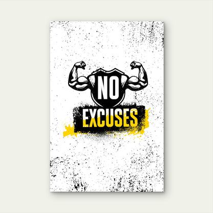 No Excuses Motivational Quote Shield Biceps Muscle Gym Fitness Black White Yellow 5mm thick Plastic Poster Ready to Hang 90x60cm
