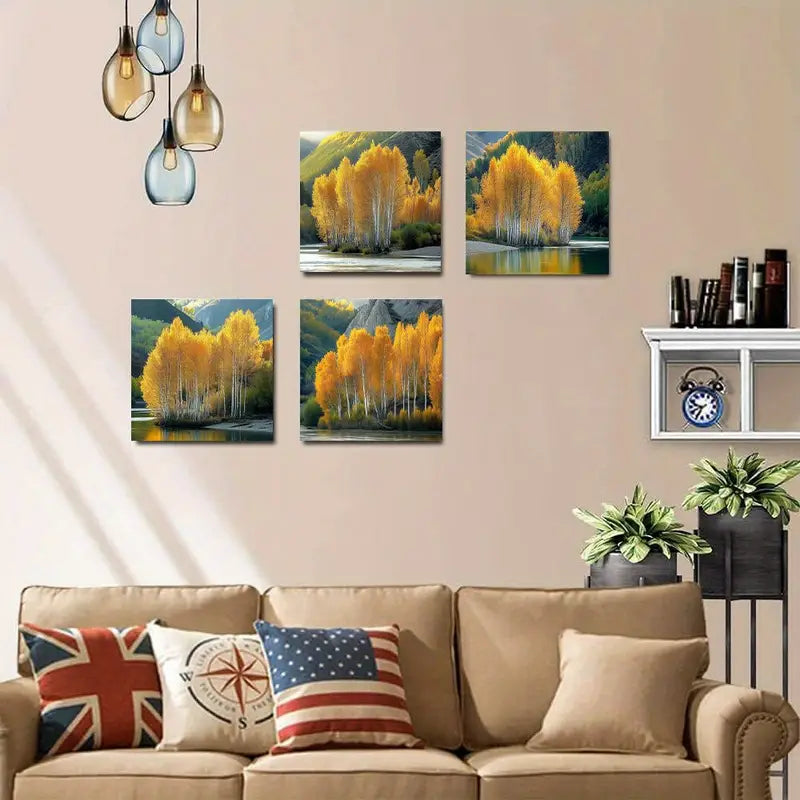 4pcs  Romantic Tulip Sunset Suitable Wall Art Canvas Framed