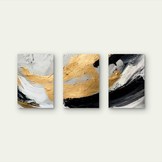 3pcs Abstract Luxury Gilded Gold Foil Painting Wall Art Set Canvas Framed 40x60cm - High Quality Print 100% Australian Made Wall Canvas Ready to Hang