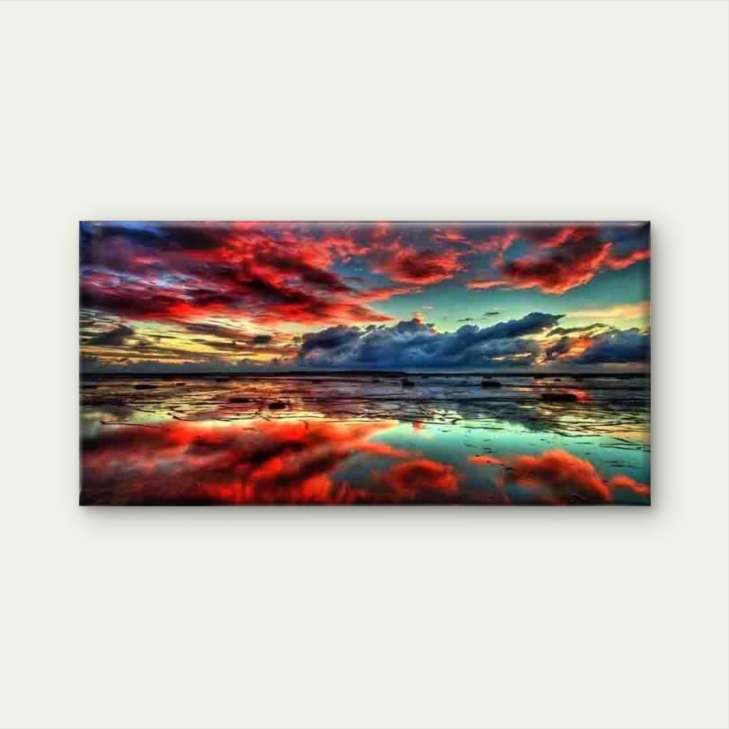Sunset Sky Over Ocean Reflectio Wall Art Canvas Office Home Room Framed 120x60cm - Bella Home Decor
